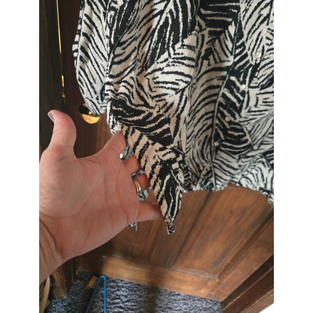 Cynthia Rowley Womens 3X Black White Linen Tropical Palm Leaf Button Tunic Top - Picture 5 of 5